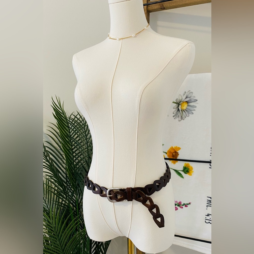 Braided Brown Leather Waist Belt - Small to Medium